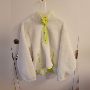 White Fleece Pullover with Neon Accents American Eagle